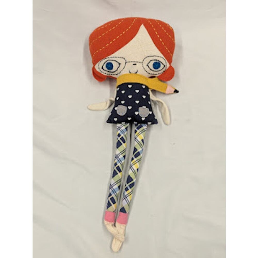 Crate & Barrel The Land of Nod 18” Redhead Plush Doll Pencil Scarf Glasses